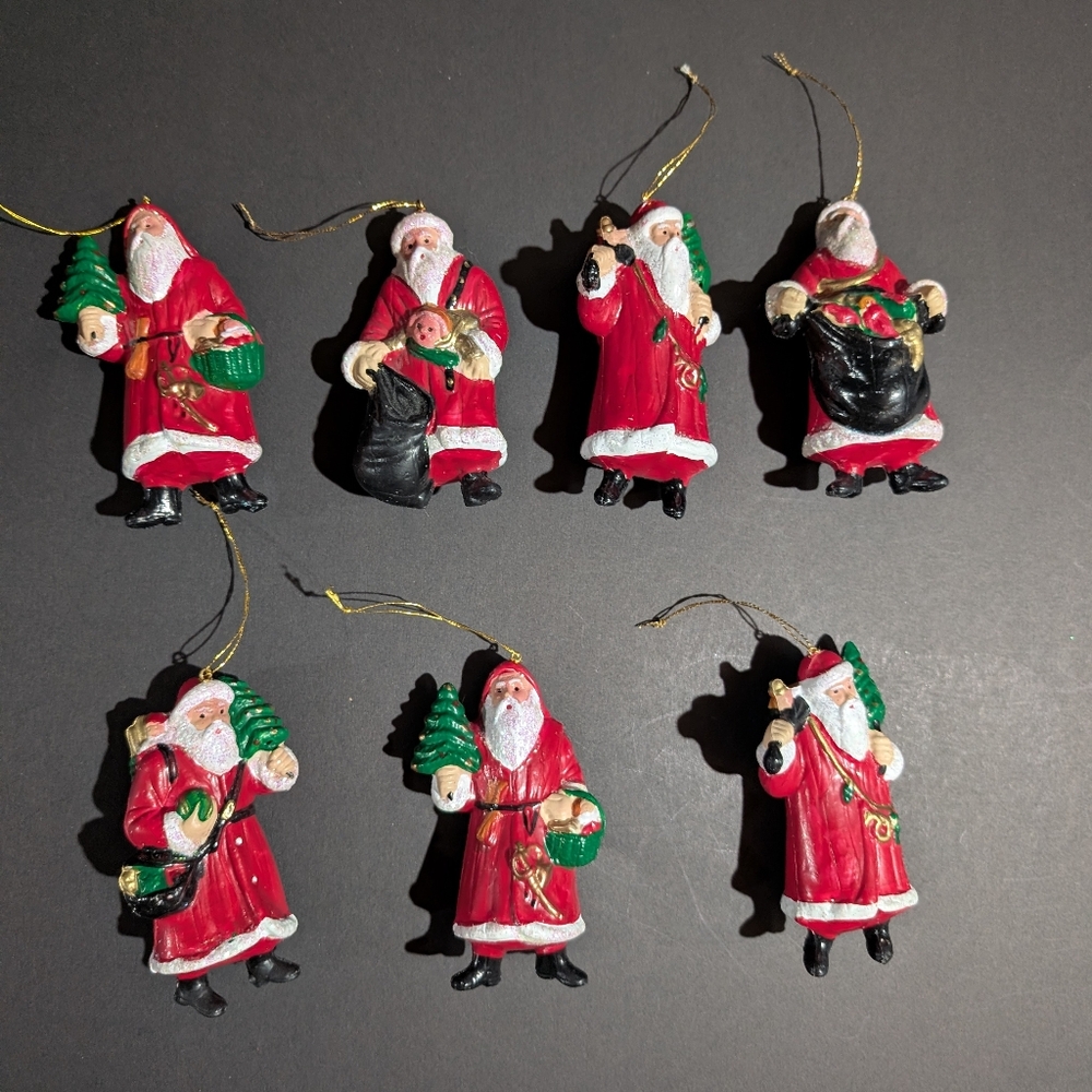 Vtg 7 Blow Mold Santa Clause Tree Ornaments Pink Glitter 4"